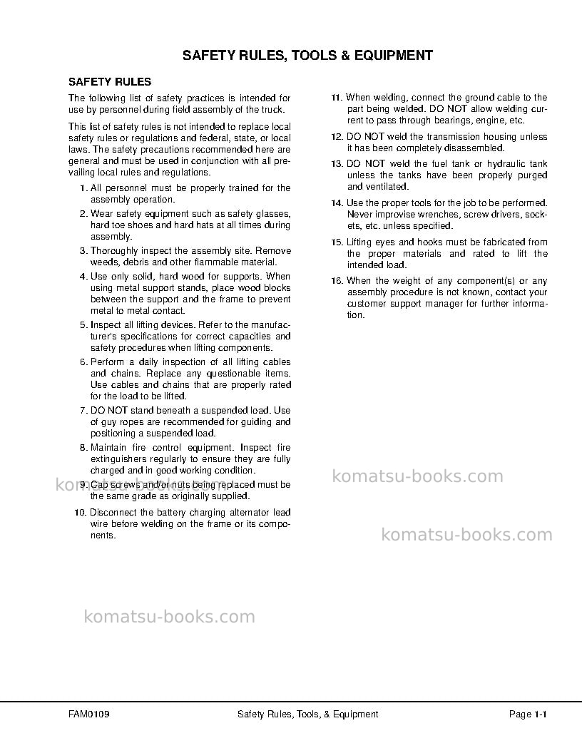 Komatsu 730eusa Field assembly manual cover Page 7 Komatsu 730eusa Field assembly manual cover Page 7