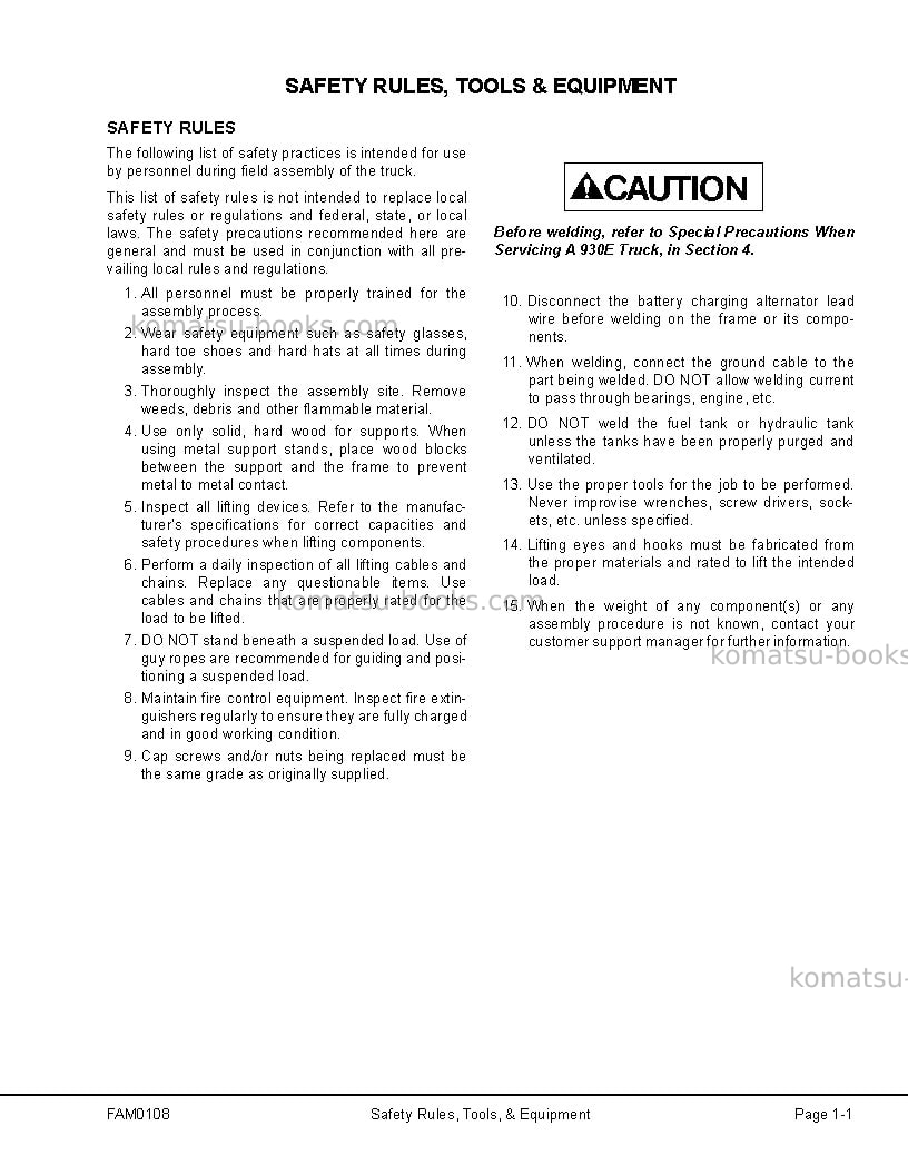 Komatsu 930e-4usa Field assembly manual cover Page 7 Komatsu 930e-4usa Field assembly manual cover Page 7