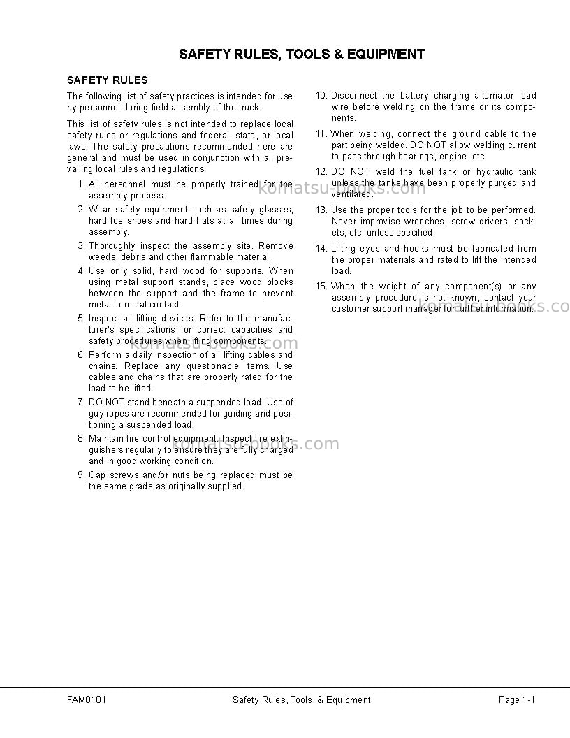 Komatsu 830eusa Field assembly manual cover Page 7 Komatsu 830eusa Field assembly manual cover Page 7