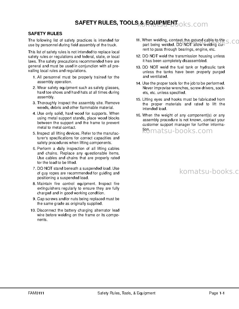 Komatsu hd1500-7usa Field assembly manual cover Page 7