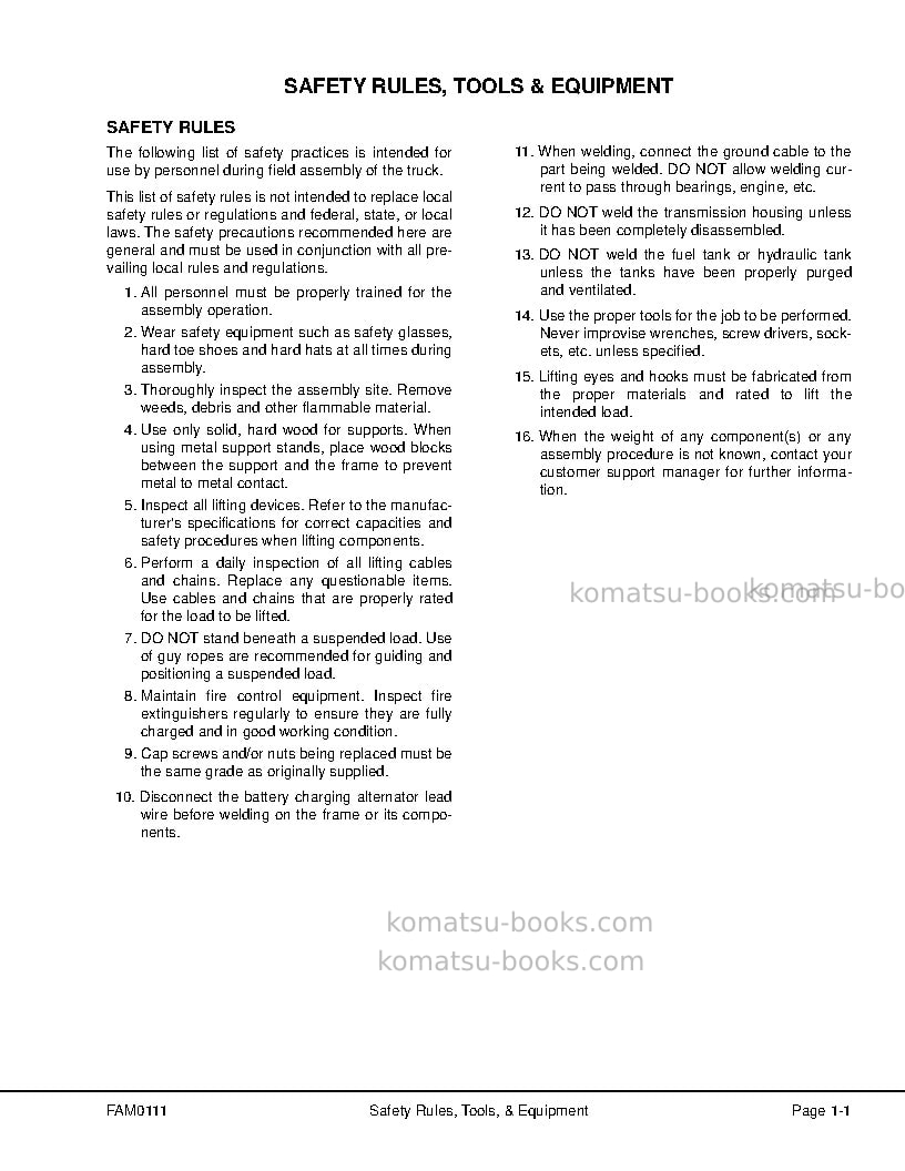 Komatsu hd1500-7usa Field assembly manual cover Page 7