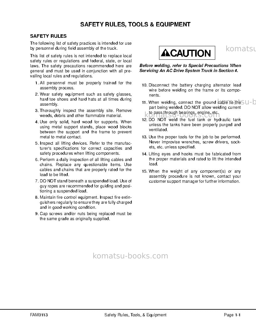 Komatsu 960e-1usa Field assembly manual cover Page 7 Komatsu 960e-1usa Field assembly manual cover Page 7
