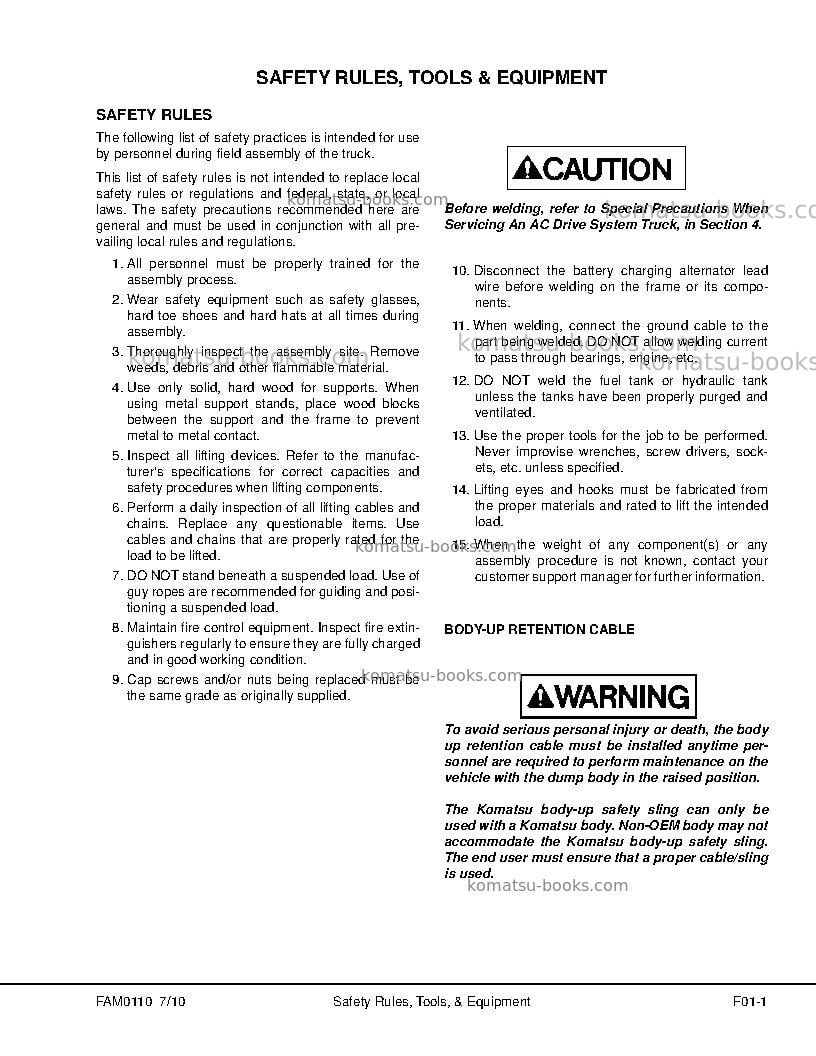 Komatsu 830e-1usa-ac Field assembly manual cover Page 7 Komatsu 830e-1usa-ac Field assembly manual cover Page 7