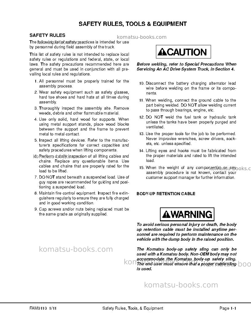 Komatsu 830e-1usa-ac Field assembly manual cover Page 7 Komatsu 830e-1usa-ac Field assembly manual cover Page 7