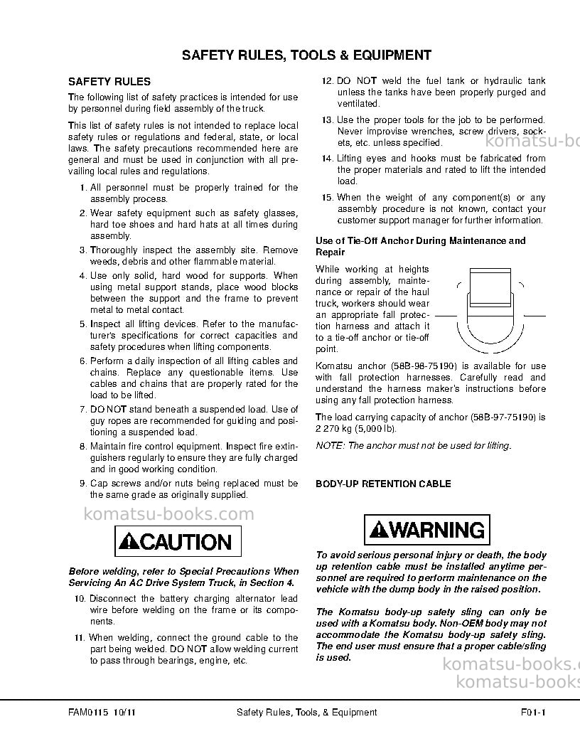 Komatsu 830e-1usa-ac Field assembly manual cover Page 7 Komatsu 830e-1usa-ac Field assembly manual cover Page 7