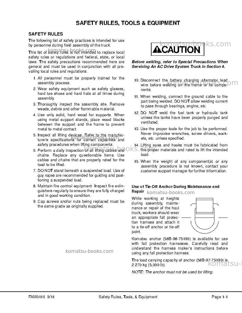 Komatsu 860e-1usa-k Field assembly manual cover Page 7 Komatsu 860e-1usa-k Field assembly manual cover Page 7