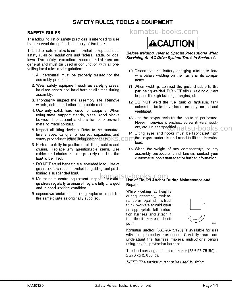 Komatsu 930e-4usa Field assembly manual cover Page 7 Komatsu 930e-4usa Field assembly manual cover Page 7