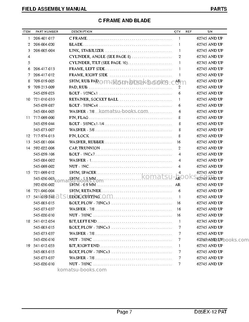 Komatsu d65ex-12jpn Field assembly manual cover Page 7