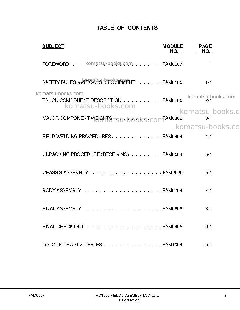 Komatsu hd1500-5usa Field assembly manual cover Page 7