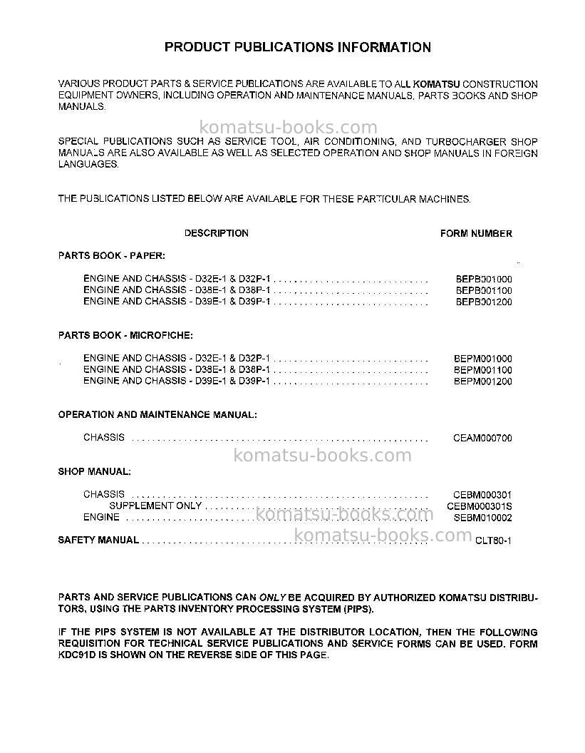Komatsu d32e-1usa Repair & maintenance cover Page 7 Komatsu d32e-1usa Repair & maintenance cover Page 7