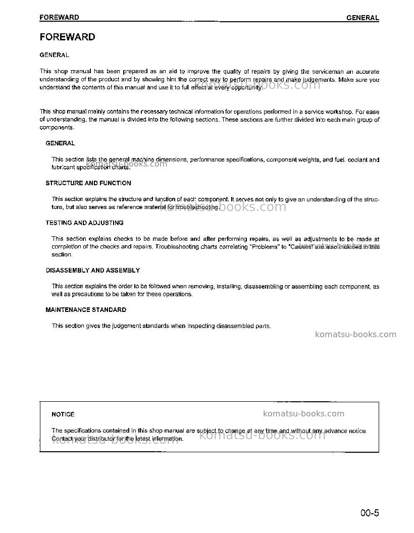 Komatsu wa500-1jpn-le Repair & maintenance cover Page 7 Komatsu wa500-1jpn-le Repair & maintenance cover Page 7