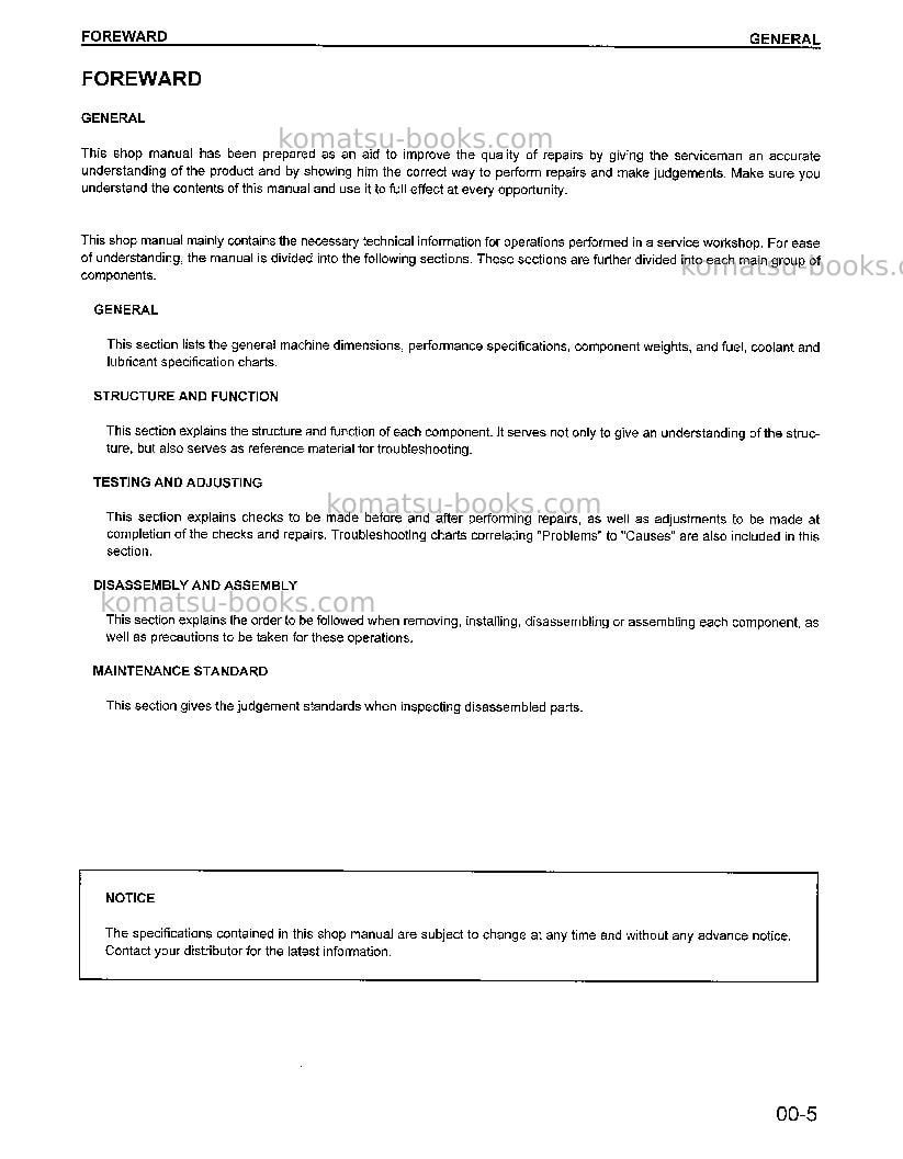 Komatsu wa600-1usa-le Repair & maintenance cover Page 7