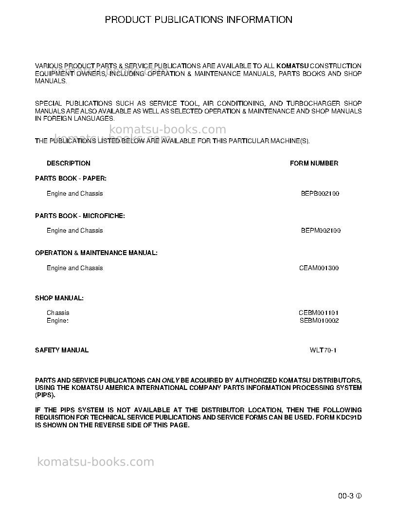 Komatsu wa180l-3jpn Repair & maintenance cover Page 7 Komatsu wa180l-3jpn Repair & maintenance cover Page 7