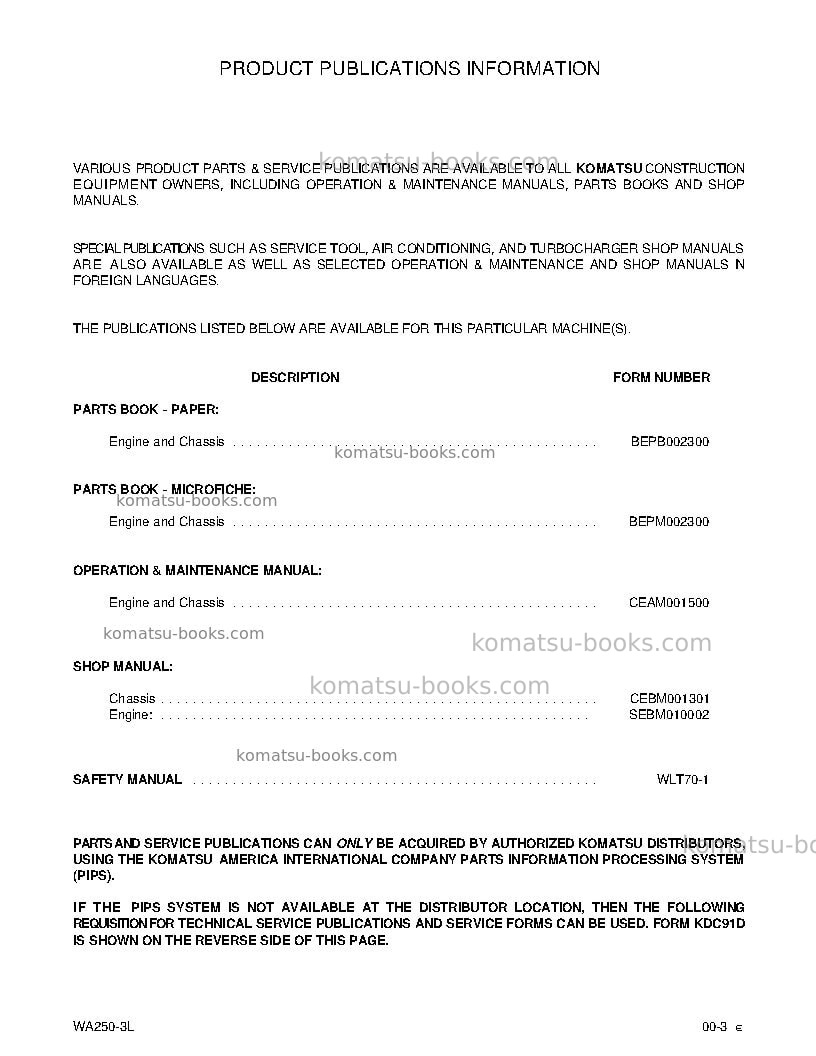 Komatsu wa250-3usa-l Repair & maintenance cover Page 7