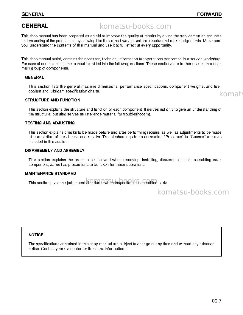 Komatsu pc200z-6usa-le Repair & maintenance cover Page 7