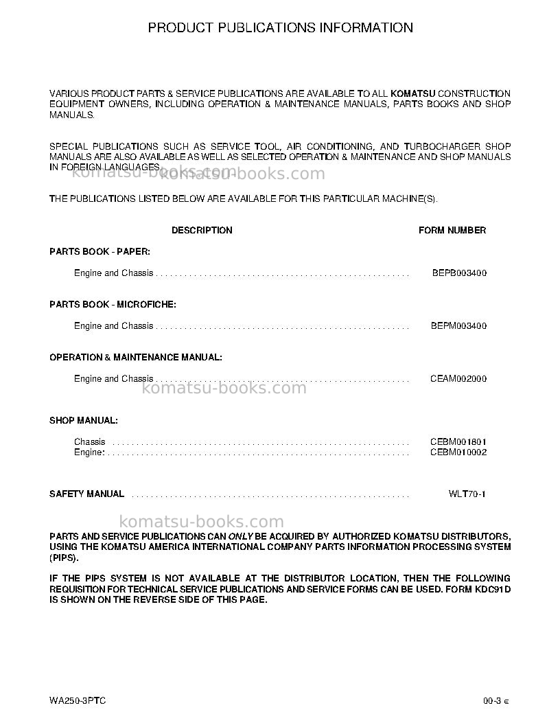 Komatsu wa250pt-3jpn Repair & maintenance cover Page 7 Komatsu wa250pt-3jpn Repair & maintenance cover Page 7