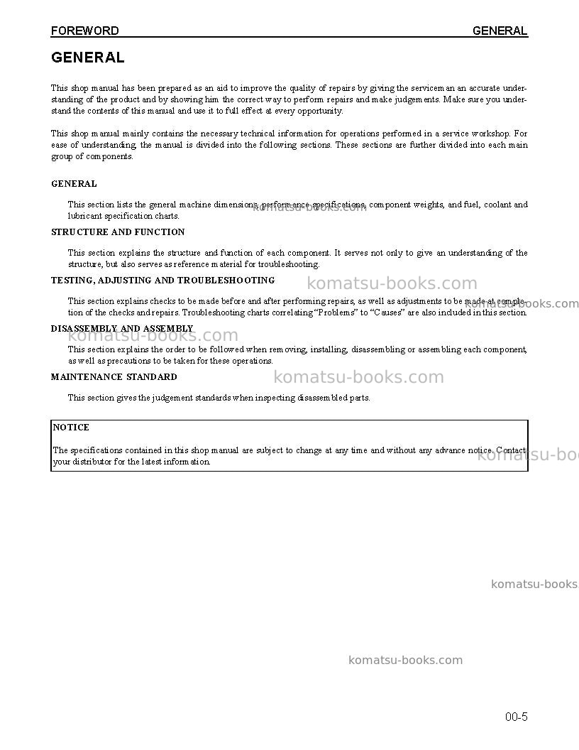 Komatsu pw400mh-6usa Repair & maintenance cover Page 7