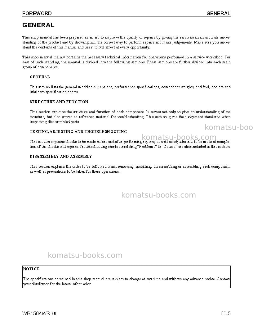 Komatsu wb150aws-2usa-n Repair & maintenance cover Page 7