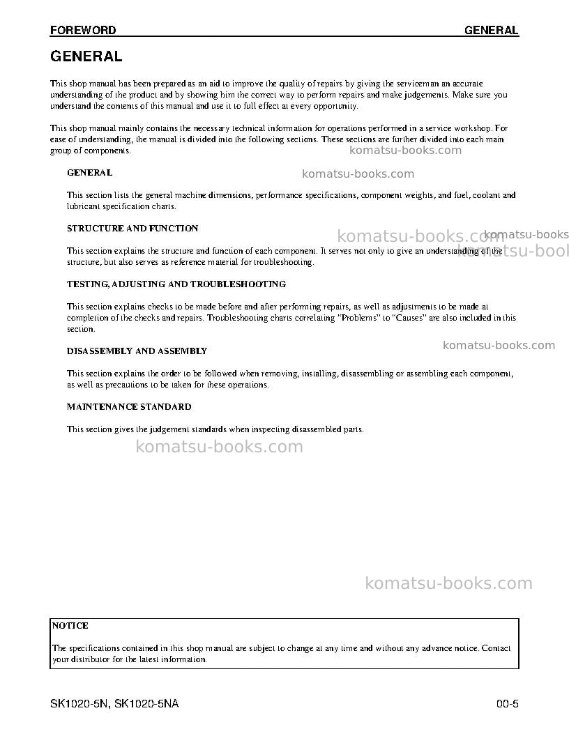 Komatsu sk1020-5usa-n Repair & maintenance cover Page 7