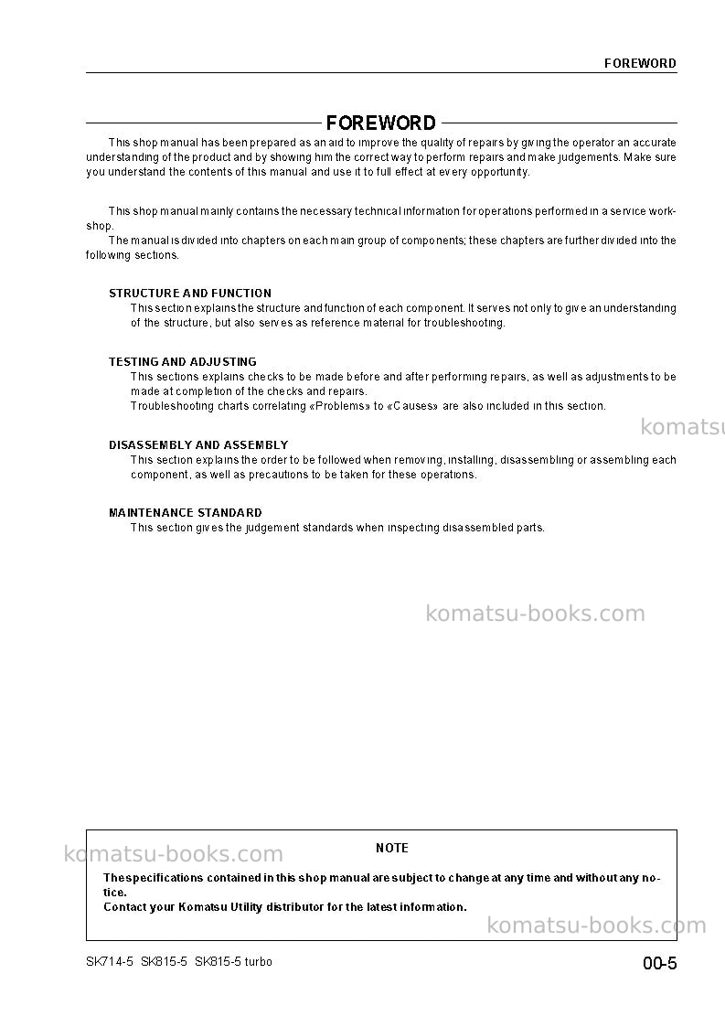 Komatsu sk815-5usa-n Repair & maintenance cover Page 7