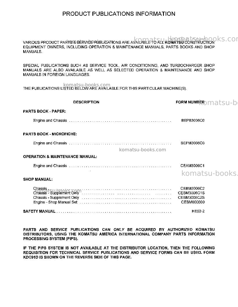 Komatsu pc300lc-6usa-lc Repair & maintenance cover Page 7 Komatsu pc300lc-6usa-lc Repair & maintenance cover Page 7