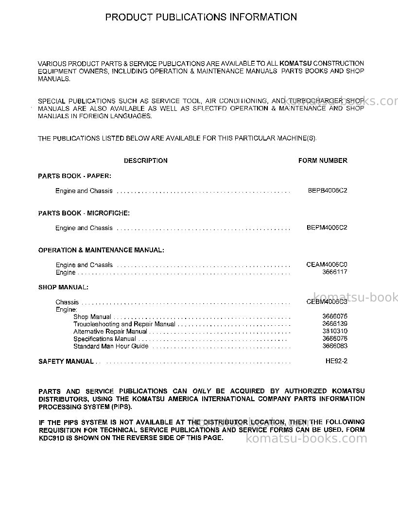 Komatsu pc400hd-6usa-lc Repair & maintenance cover Page 7 Komatsu pc400hd-6usa-lc Repair & maintenance cover Page 7