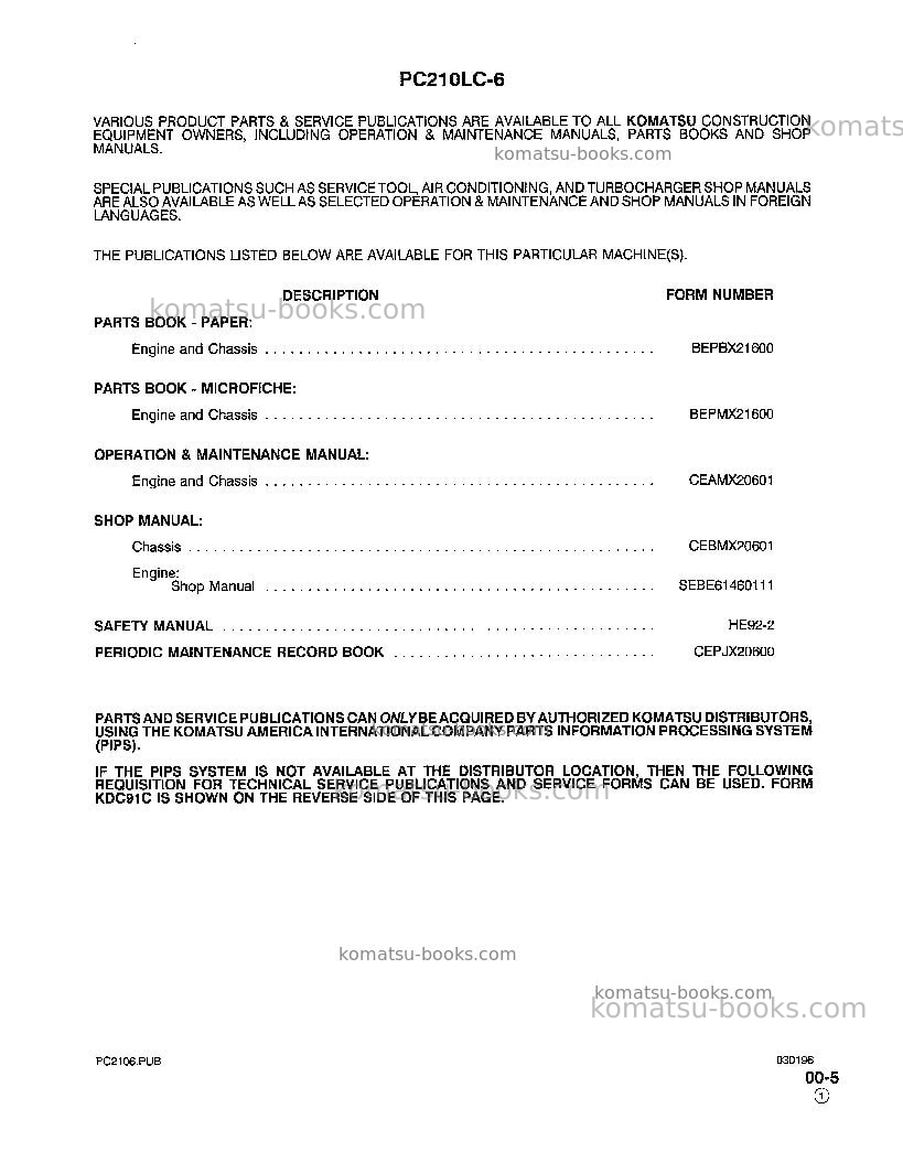 Komatsu pc250lc-6usa-l Repair & maintenance cover Page 7 Komatsu pc250lc-6usa-l Repair & maintenance cover Page 7
