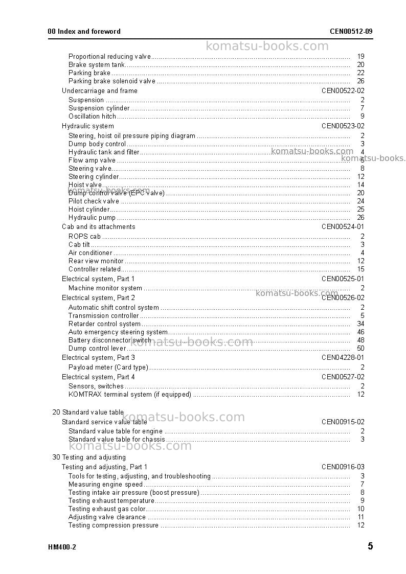 Komatsu hm400-2usa Repair & maintenance cover Page 7 Komatsu hm400-2usa Repair & maintenance cover Page 7