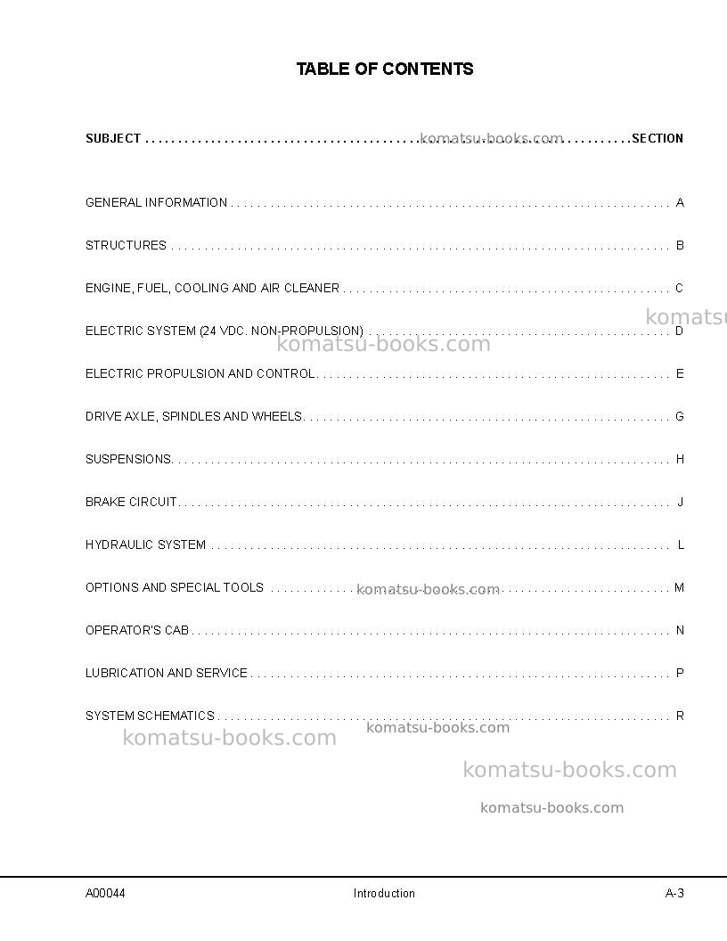 Komatsu 730eusa Repair & maintenance cover Page 7 Komatsu 730eusa Repair & maintenance cover Page 7