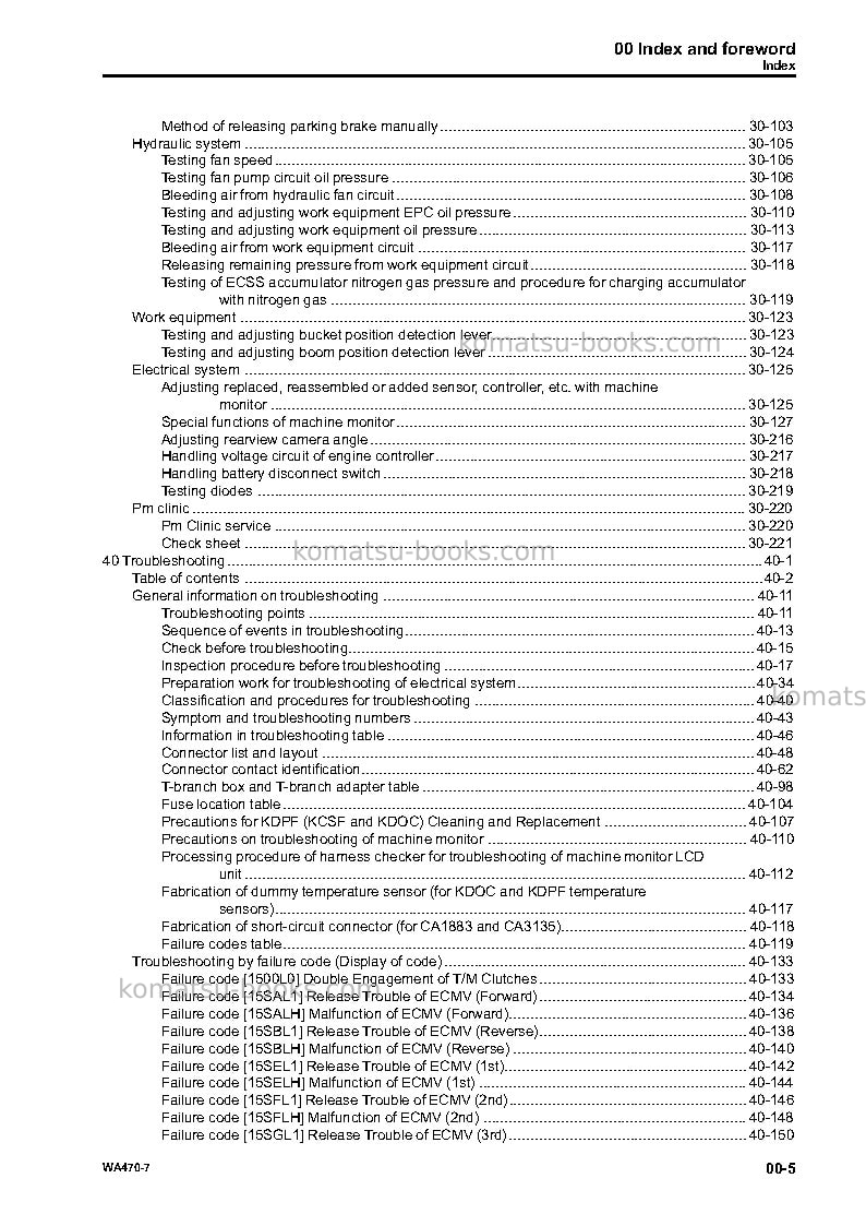 Komatsu wa470-7usa Repair & maintenance cover Page 7 Komatsu wa470-7usa Repair & maintenance cover Page 7