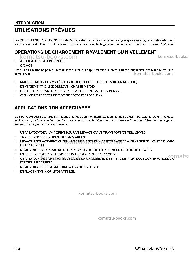 Komatsu wb140-2usa-n Manuel d'utilisation couverture Page 7 Komatsu wb140-2usa-n Manuel d'utilisation couverture Page 7