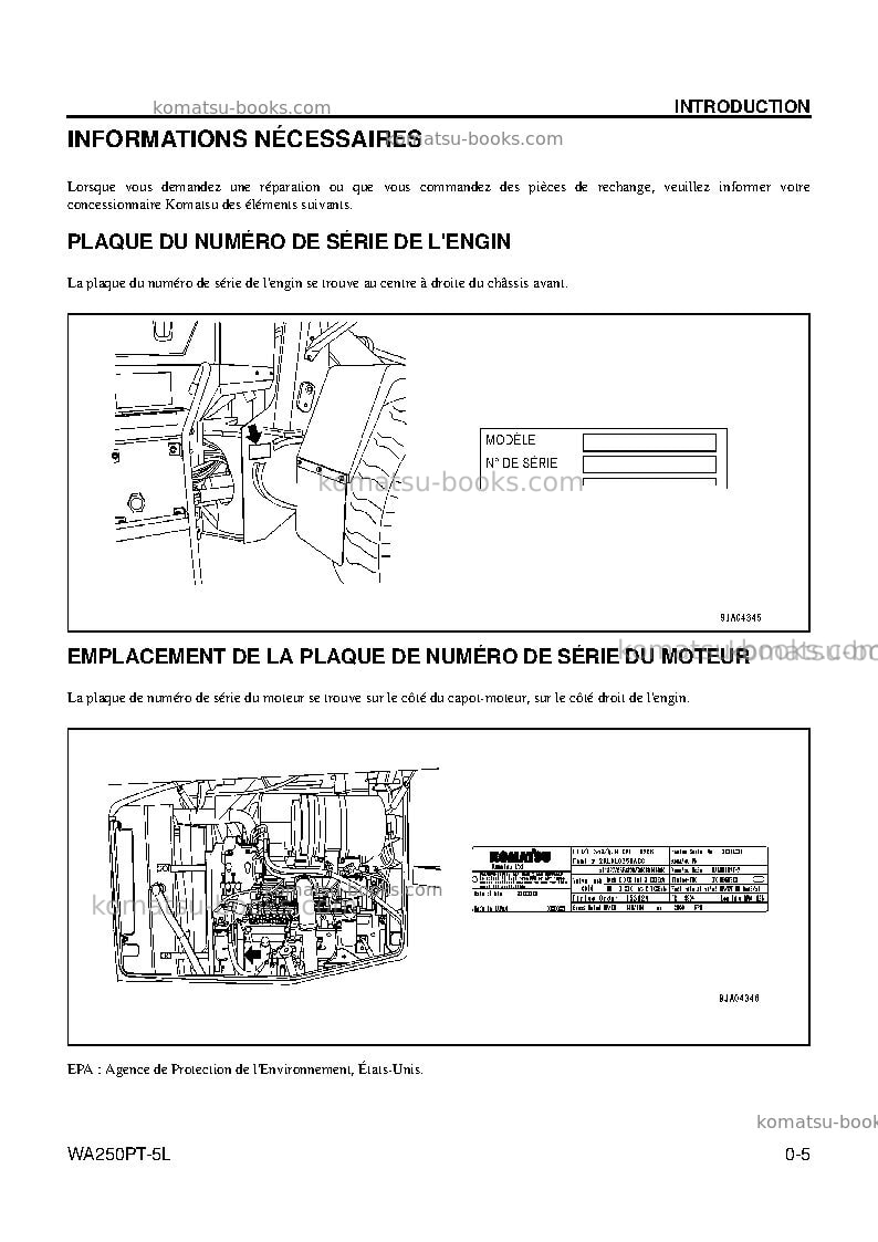 Komatsu wa250pt-5usa-l Manuel d'utilisation couverture Page 7