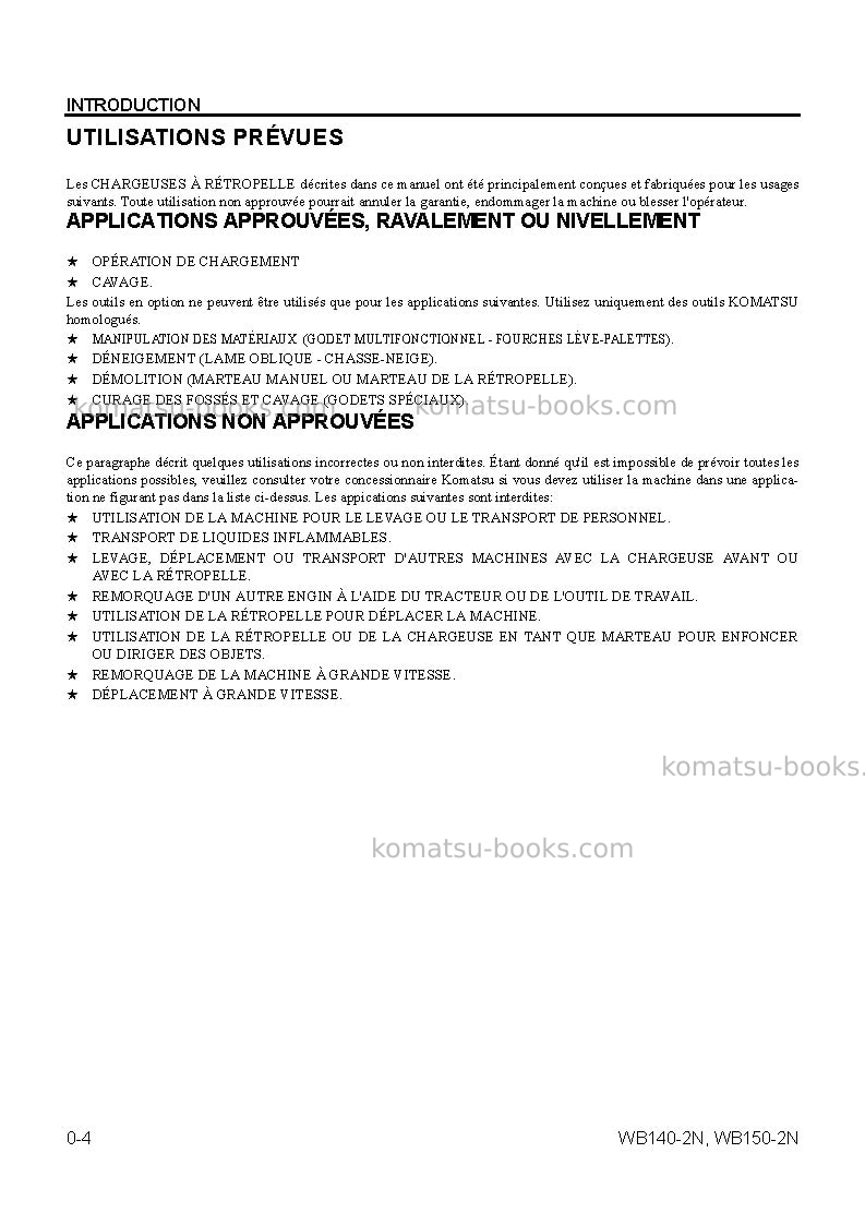 Komatsu wb140-2usa-n Manuel d'utilisation couverture Page 7 Komatsu wb140-2usa-n Manuel d'utilisation couverture Page 7