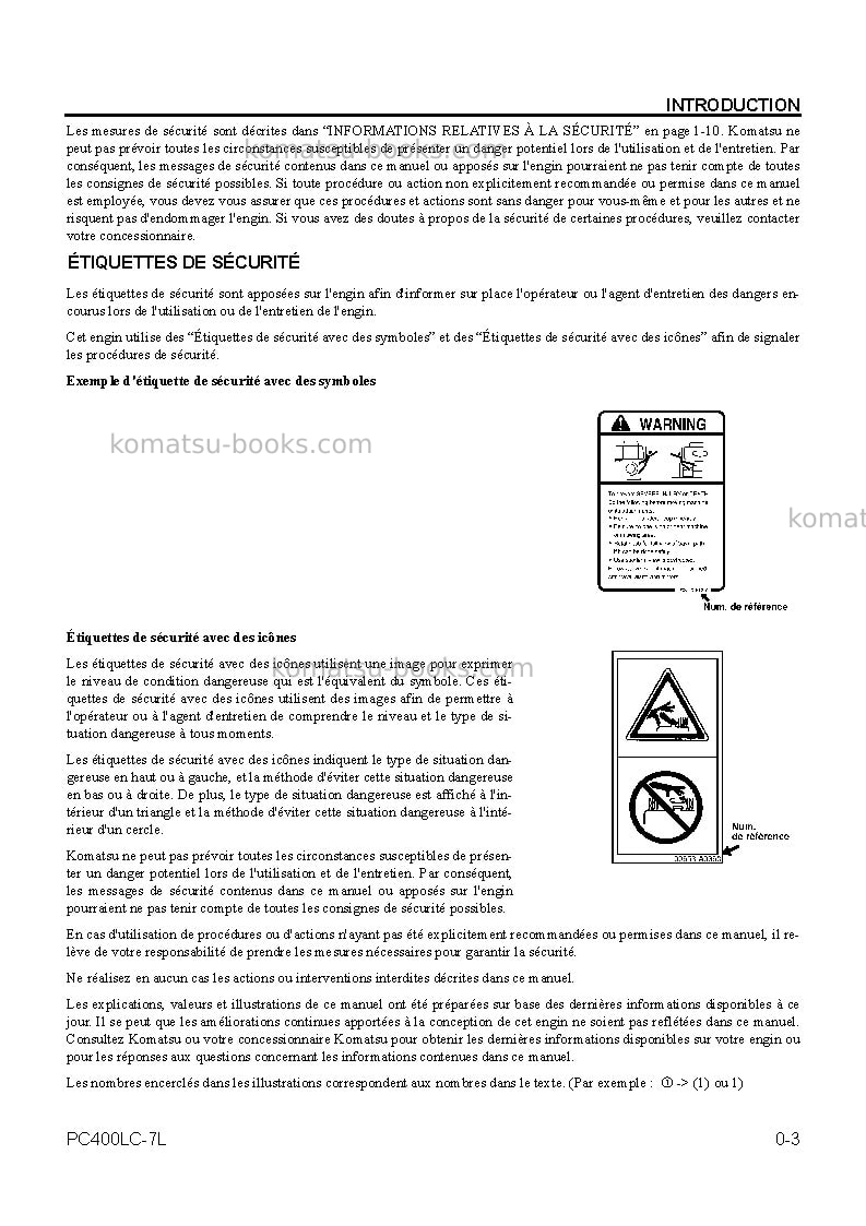 Komatsu pc400lc-7usa-l Manuel d'utilisation couverture Page 7 Komatsu pc400lc-7usa-l Manuel d'utilisation couverture Page 7