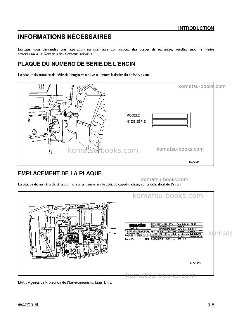 Komatsu wa200-5usa-l Manuel d'utilisation couverture Page 7