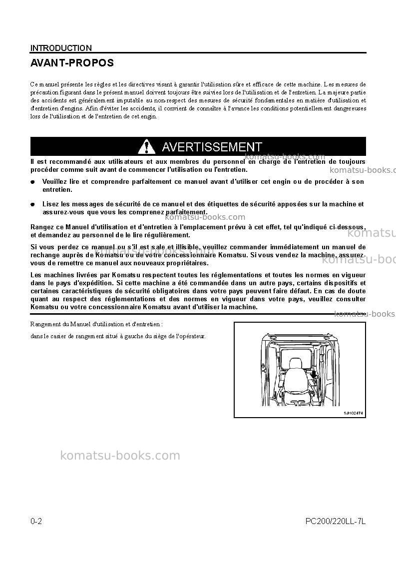 Komatsu pc220ll-7usa-l Manuel d'utilisation couverture Page 7