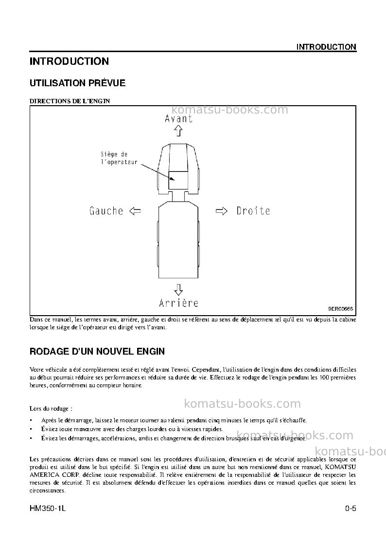 Komatsu hm350-1usa-l Manuel d'utilisation couverture Page 7 Komatsu hm350-1usa-l Manuel d'utilisation couverture Page 7