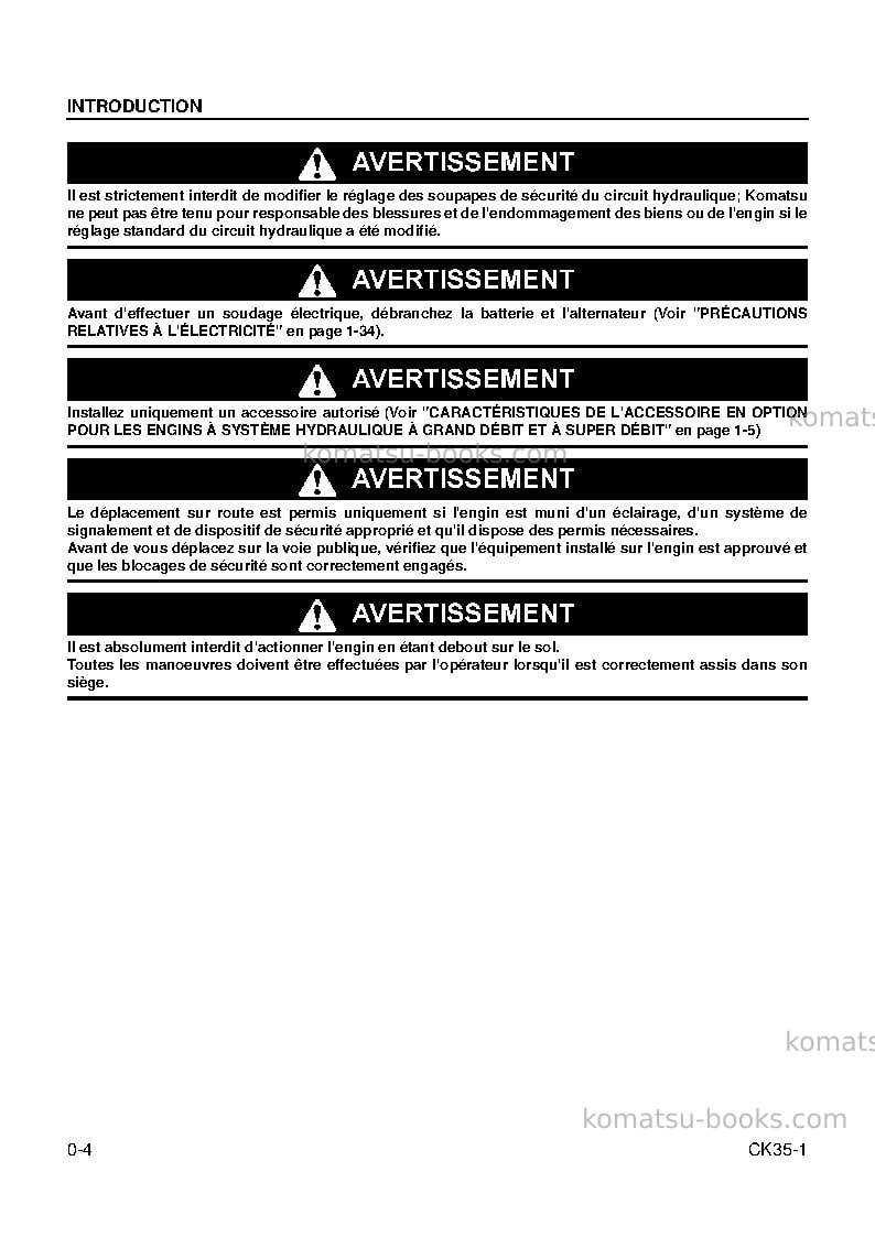 Komatsu ck35-1usa Manuel d'utilisation couverture Page 7 Komatsu ck35-1usa Manuel d'utilisation couverture Page 7