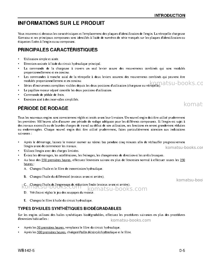 Komatsu wb142-5usa Manuel d'utilisation couverture Page 7 Komatsu wb142-5usa Manuel d'utilisation couverture Page 7