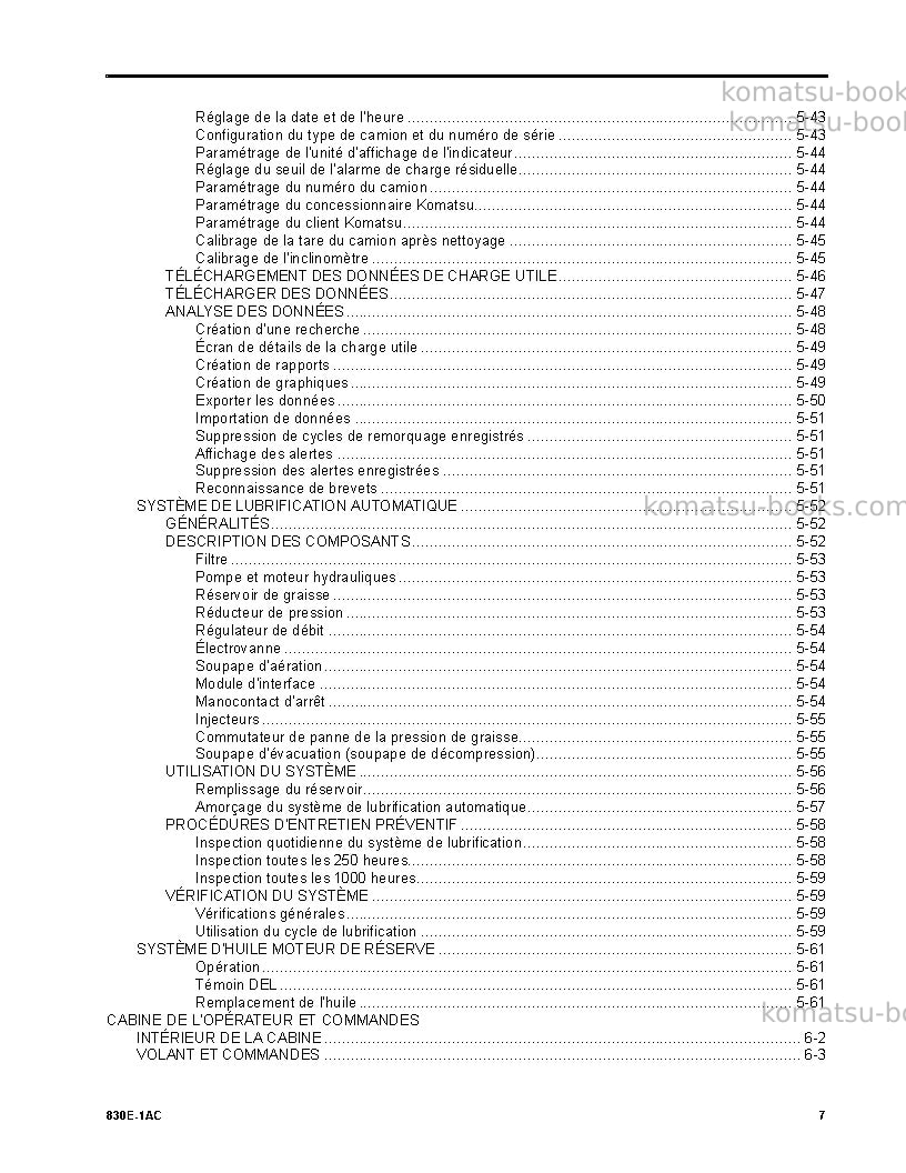 Komatsu 830e-1usa-ac Manuel d'utilisation couverture Page 7 Komatsu 830e-1usa-ac Manuel d'utilisation couverture Page 7