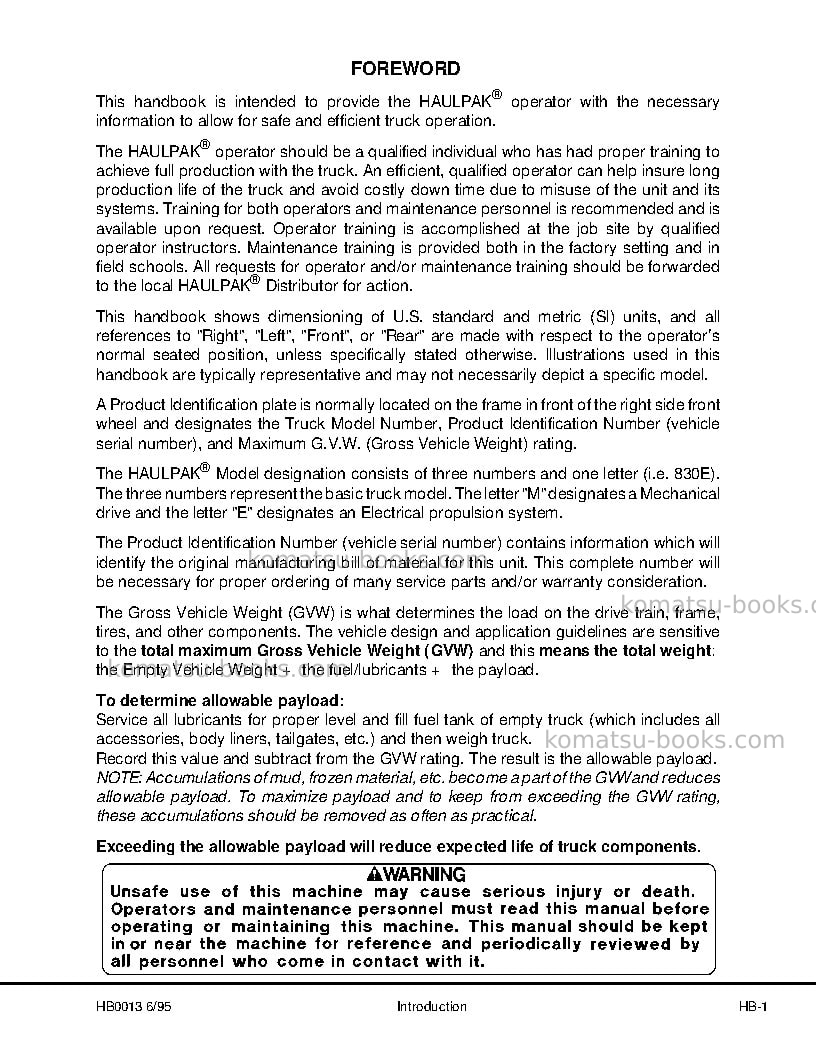 Komatsu 830eusa Operation manual cover Page 7