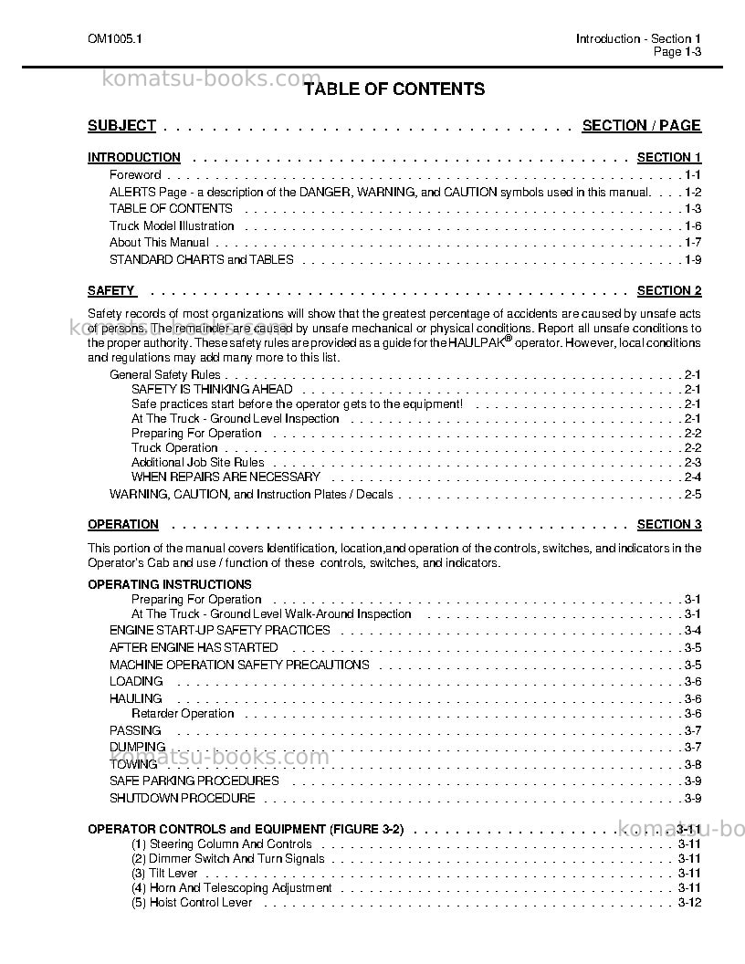 Komatsu 210musa Operation manual cover Page 7 Komatsu 210musa Operation manual cover Page 7