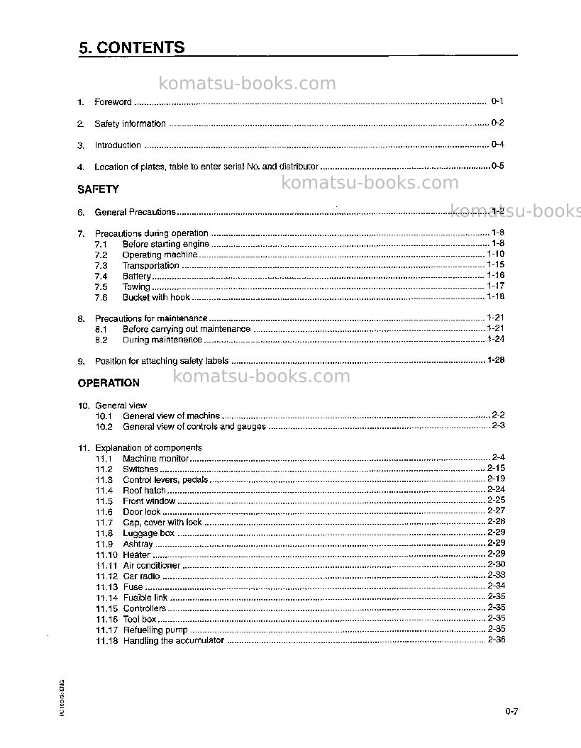 Komatsu pc150-6gbr-k Operation manual cover Page 7 Komatsu pc150-6gbr-k Operation manual cover Page 7