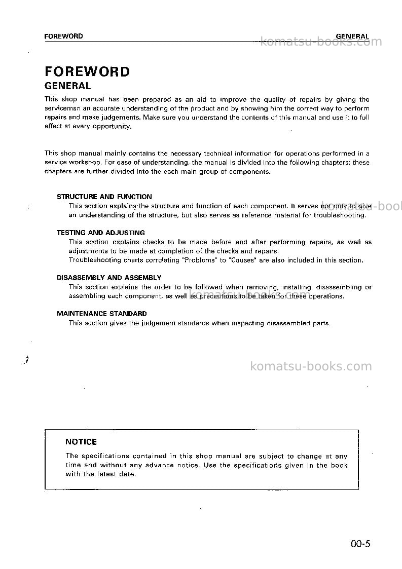 Komatsu pc340lc-6gbr-k Repair & maintenance cover Page 7 Komatsu pc340lc-6gbr-k Repair & maintenance cover Page 7