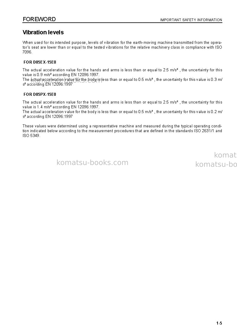 Komatsu d85px-15jpn-e0, for eu Operation manual cover Page 7 Komatsu d85px-15jpn-e0, for eu Operation manual cover Page 7