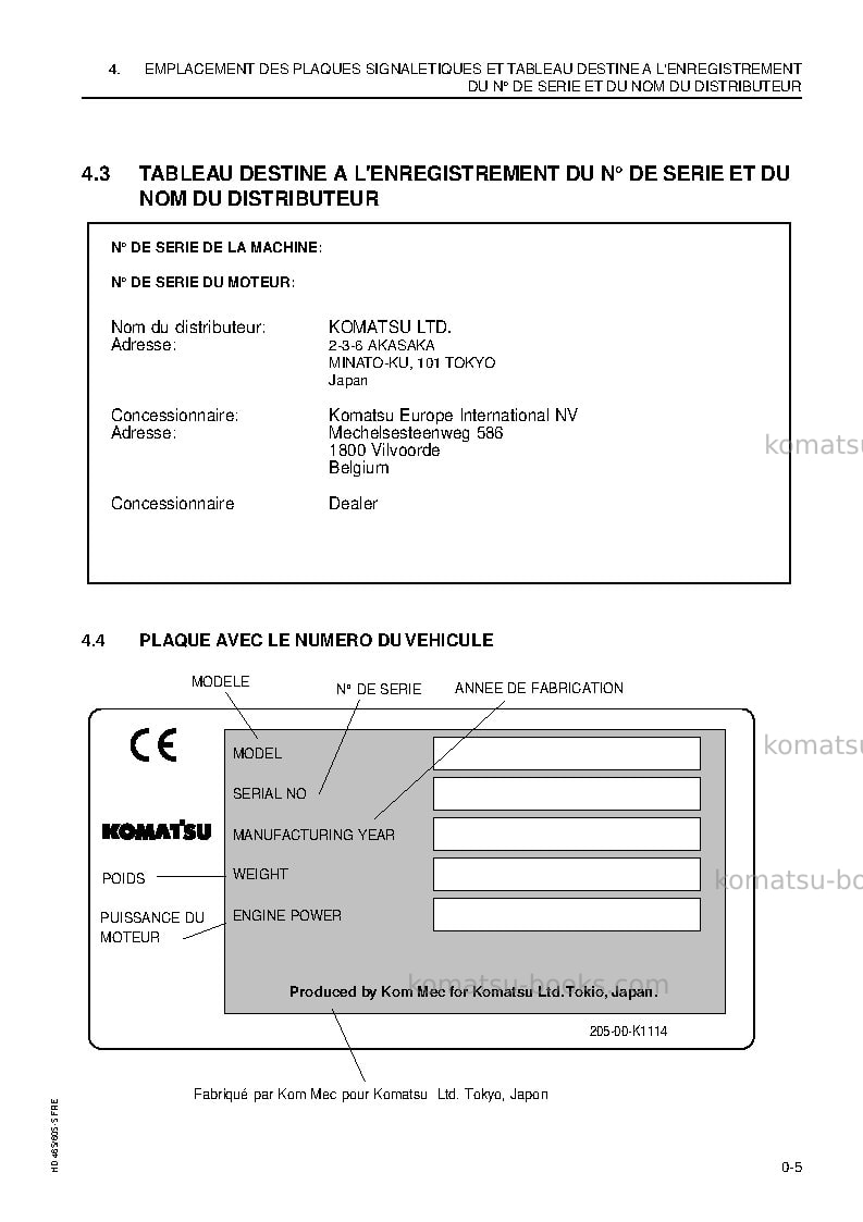 Komatsu hd605-5jpn Manuel d'utilisation couverture Page 7