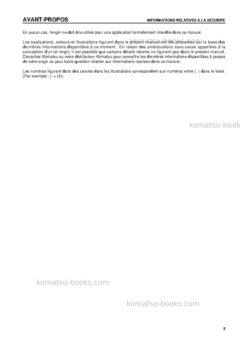 Komatsu hd405-6jpn Manuel d'utilisation couverture Page 7 Komatsu hd405-6jpn Manuel d'utilisation couverture Page 7