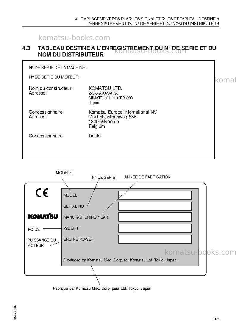 Komatsu hd785-5jpn Manuel d'utilisation couverture Page 7 Komatsu hd785-5jpn Manuel d'utilisation couverture Page 7