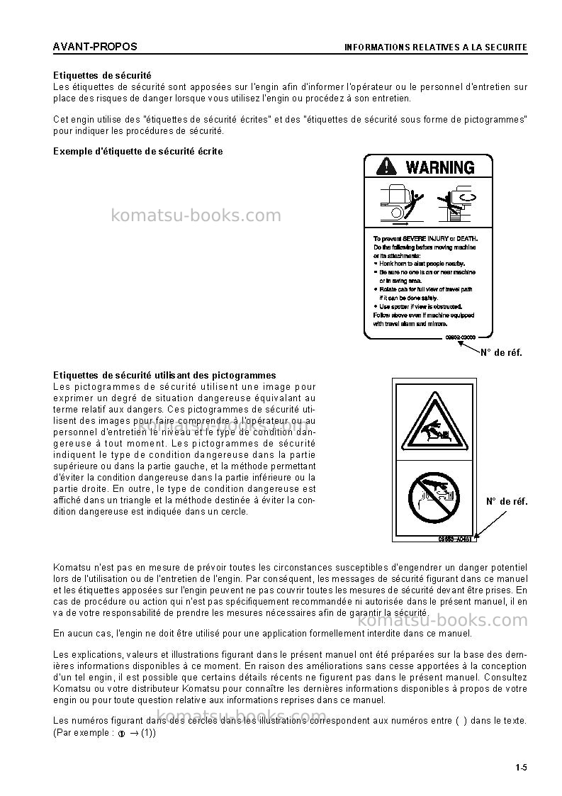 Komatsu d155ax-5jpn Manuel d'utilisation couverture Page 7 Komatsu d155ax-5jpn Manuel d'utilisation couverture Page 7