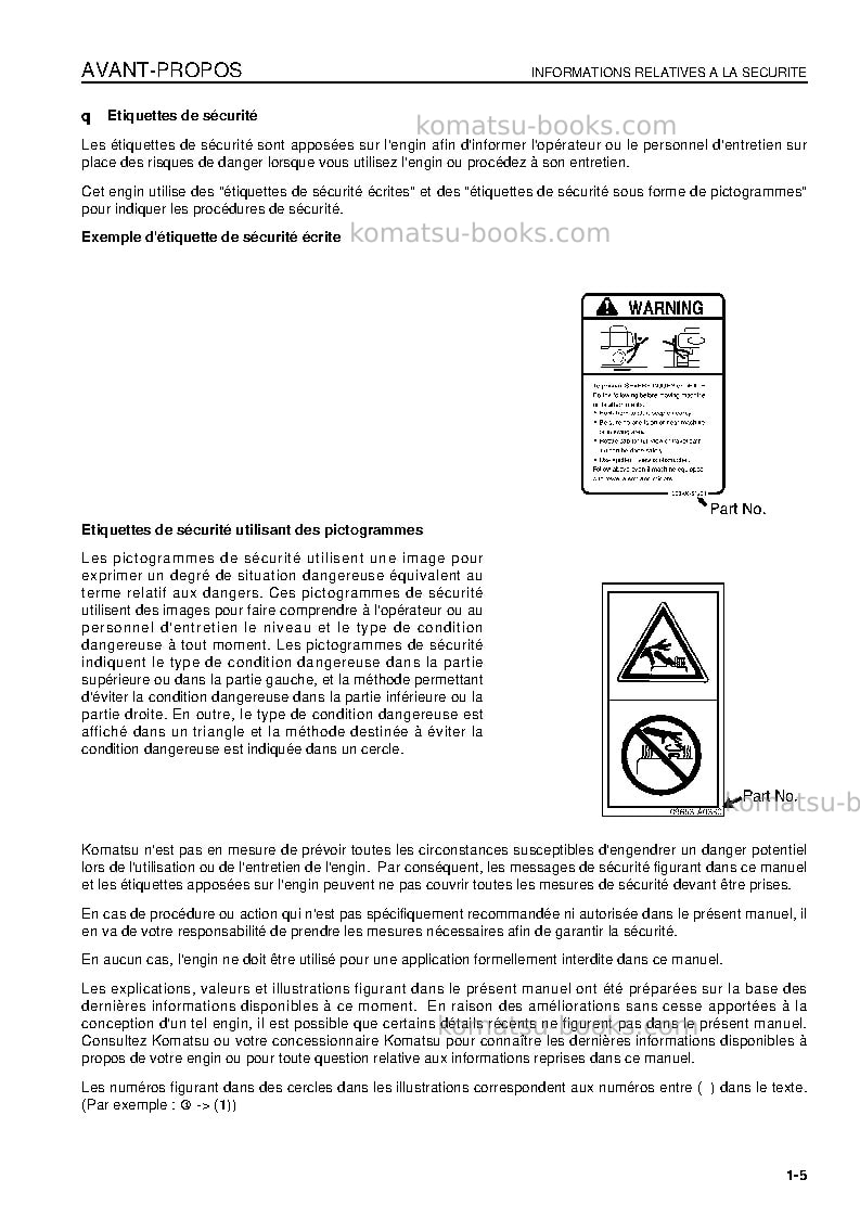 Komatsu d155ax-5jpn Manuel d'utilisation couverture Page 7 Komatsu d155ax-5jpn Manuel d'utilisation couverture Page 7